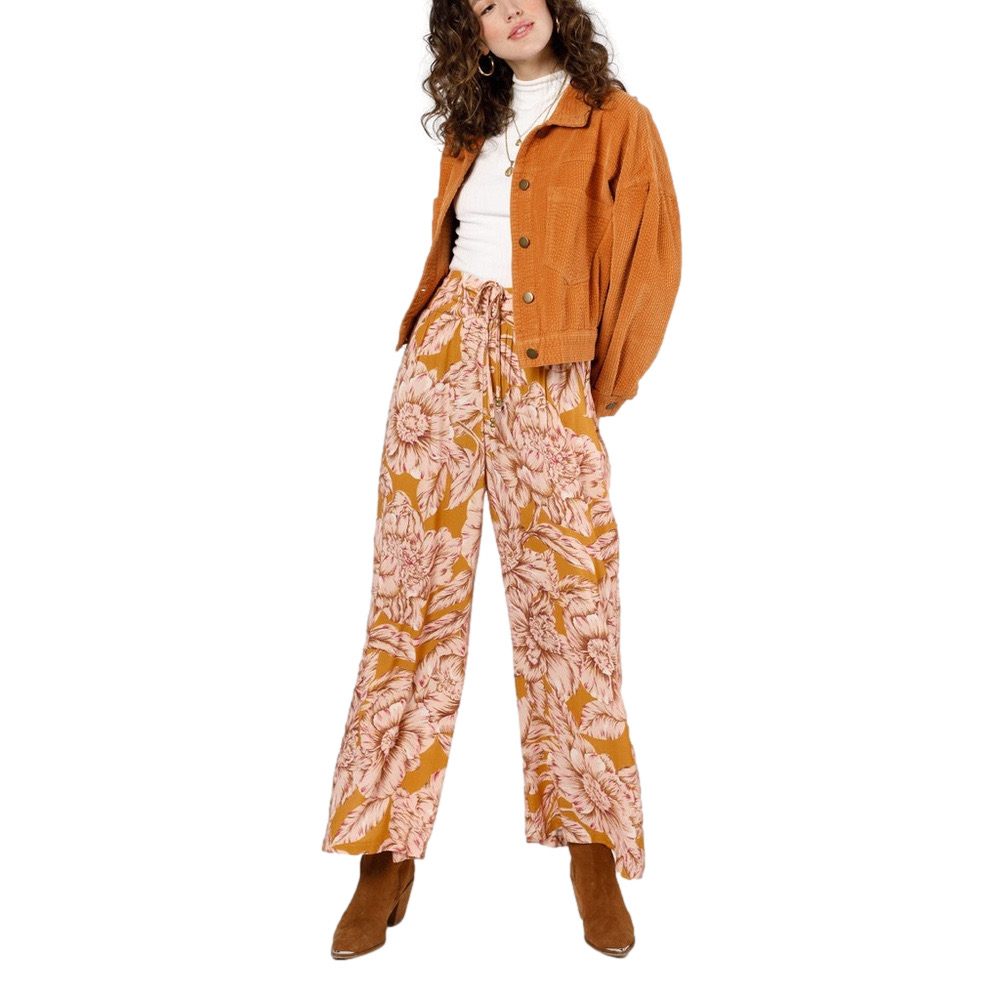 BAND OF GYPSIES Women’s ARIZONA GOLD FLORAL WIDE LEG PANTS Size Small